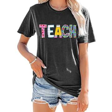 ELDPS Teacher Shirts for Women: Funny Teach T Shirt Teacher Life Tees Cute Teachers Gifts Tops Blous...