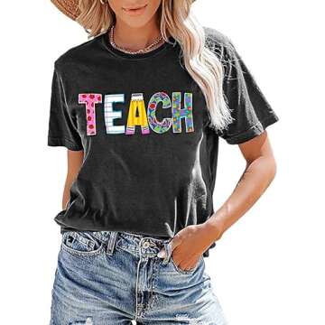 ELDPS Teacher Shirts for Women: Funny Teach T Shirt Teacher Life Tees Cute Teachers Gifts Tops Blouse Grey, Medium