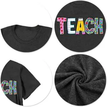 ELDPS Teacher Shirts for Women: Funny Teach T Shirt Teacher Life Tees Cute Teachers Gifts Tops Blouse Grey, Medium