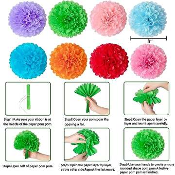 35PCS Fiesta Paper Fan Party Decorations Set - Cinco De Mayo Pom Poms,Pennant,Garland String,Banner,Hanging Swirls Decor Supplies（Multicolored)