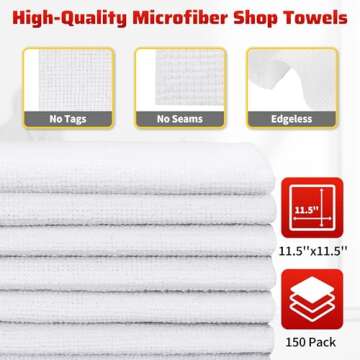 HOMERHYME White Microfiber Cleaning Cloth, 150 Pack Shop Towels All-Purpose Cleaning Rags, Bulk Lint...