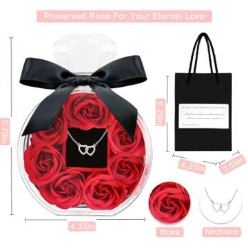 CECEIN Rose Box with Necklace Artificial Preserved Flower Valentines Mothers Day for Girlfriend Mom ...