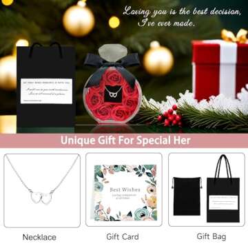 CECEIN Rose Box with Necklace Artificial Preserved Flower Valentines Mothers Day for Girlfriend Mom Birthday Anniversary Personalized Romantic Gifts