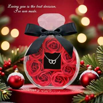 CECEIN Rose Box with Necklace Artificial Preserved Flower Valentines Mothers Day for Girlfriend Mom Birthday Anniversary Personalized Romantic Gifts