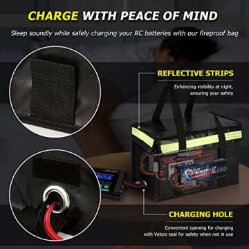 ROLOWAY Lipo Battery Bag Fireproof Bag (15 x 8.5 x 10 inch), Large Lipo Bag Fireproof Battery Bag, Lipo Safe Bag with Comfortable Handle, Reflective Strip, Lipo Charging Bag