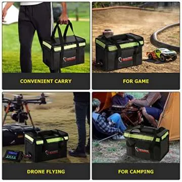 ROLOWAY Lipo Battery Bag Fireproof Bag (15 x 8.5 x 10 inch), Large Lipo Bag Fireproof Battery Bag, Lipo Safe Bag with Comfortable Handle, Reflective Strip, Lipo Charging Bag