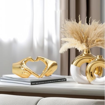 XMGZQ Gold Heart Hands Sculpture for Home Decor