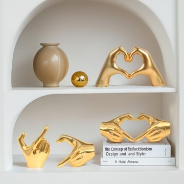 XMGZQ Gold Heart Hands Sculpture for Home Decor