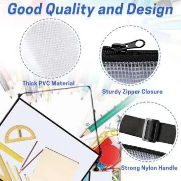 BERYA 2 Pcs Art Portfolio Bag, 19x25 Inches Artwork Storage Case with Handle and Zipper, Large Clear Waterproof Poster Storage Bag for Posters Artwork Bulletin Board (Yellow and White)