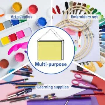 BERYA 2 Pcs Art Portfolio Bag, 19x25 Inches Artwork Storage Case with Handle and Zipper, Large Clear Waterproof Poster Storage Bag for Posters Artwork Bulletin Board (Yellow and White)