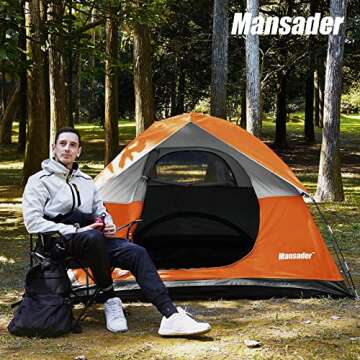 Mansader 4 Person Camping Tent for Outdoor Camping, Backpacking, Hiking, Orange