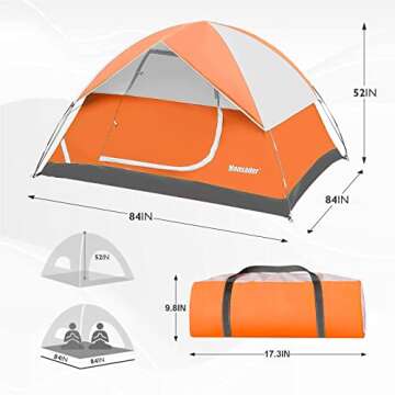 Mansader 4 Person Camping Tent for Outdoor Camping, Backpacking, Hiking, Orange