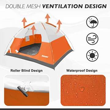 Mansader 4 Person Camping Tent for Outdoor Camping, Backpacking, Hiking, Orange