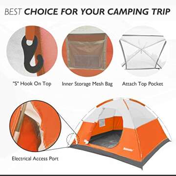 Mansader 4 Person Camping Tent for Outdoor Camping, Backpacking, Hiking, Orange