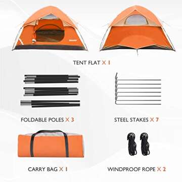 Mansader 4 Person Camping Tent for Outdoor Camping, Backpacking, Hiking, Orange