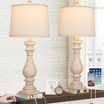 Cinkeda 29" Tall Table Lamp Set, USB & AC Outlet, Dimmable Touch Control
