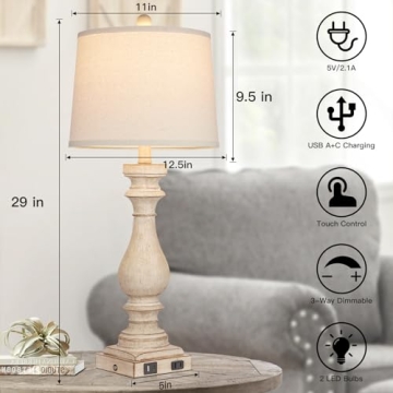Cinkeda 29" Dimmable Touch Control Table Lamps Set