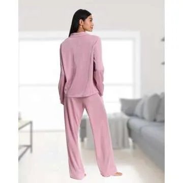 bebe Pink Pajamas for Women Set Metallic Shimmer, Womens Button Down Pajama Sets Loungewear (Rose Shadow, Small)