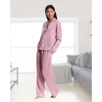 bebe Pink Pajamas for Women Set Metallic Shimmer, Womens Button Down Pajama Sets Loungewear (Rose Shadow, Small)