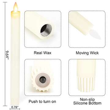 Flameless Taper Candles With Moving Wick, 9.6" Real Wax LED With 2 Remote and Timer, 6 Pack Flickeri...