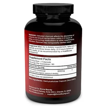 Divine Bounty Organic Activated Charcoal Capsules - 90 Veggie Caps
