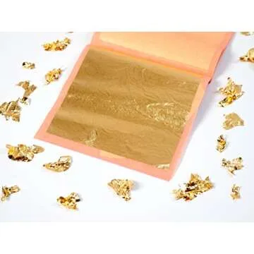 Slofoodgroup - 24 Karat Edible Gold Leaf Loose Sheets - 10 Sheets Gold Leaf Per Book - Gold Leaf Sheet Size 3.15in x 3.15in Loose Leaf Sheets - Edible Decoration, Crafting, Art and More