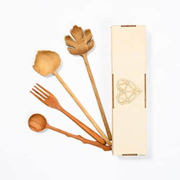 JABIHOME 4 Wooden Spoons and Forks Set, Easter Hostess Gifts for Women, Couple Cooking Gifts for Wom...