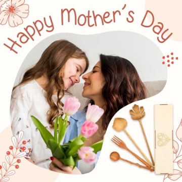 JABIHOME 4 Wooden Spoons and Forks Set for Kitchen Gifts