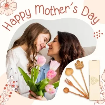 JABIHOME 4 Wooden Spoons and Forks Set for Kitchen Gifts