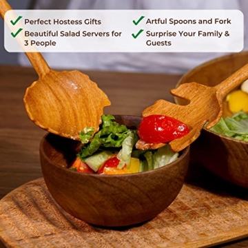 JABIHOME 4 Wooden Spoons and Forks Set for Kitchen Gifts