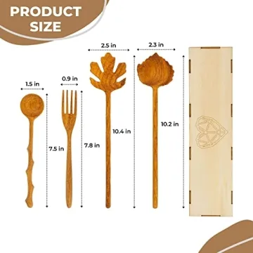 JABIHOME 4 Wooden Spoons and Forks Set for Kitchen Gifts