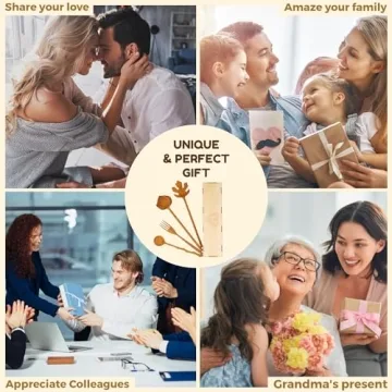 JABIHOME 4 Wooden Spoons and Forks Set for Kitchen Gifts