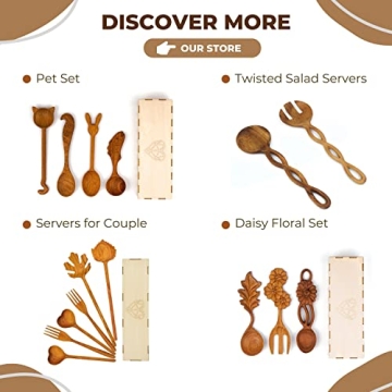 JABIHOME 4 Wooden Spoons and Forks Set for Kitchen Gifts