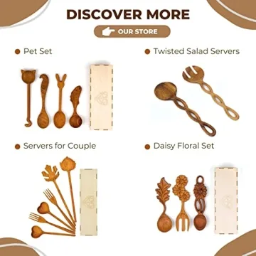 JABIHOME 4 Wooden Spoons and Forks Set for Kitchen Gifts