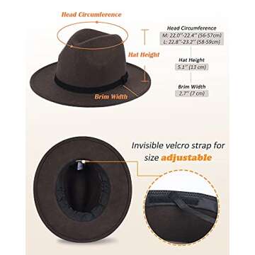 FURTALK Fedora Hats for Women Men Wide Brim Felt Fedora Hat Womens Wool Belt Buckle Fedora Hat Brown
