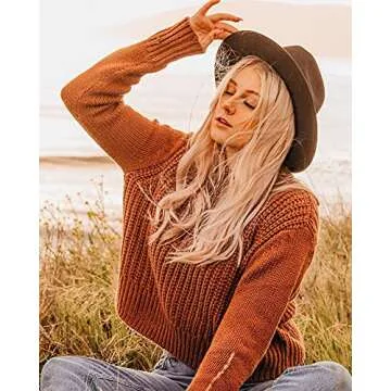 FURTALK Fedora Hats for Women Men Wide Brim Felt Fedora Hat Womens Wool Belt Buckle Fedora Hat Brown