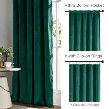 Lazzzy Velvet Blackout Curtains Emerald Green Thermal Insulated Drapes for Bedroom Living Room Darkening Window Treatments Super Soft Luxury Rod Pocket 63 Inches Long 2 Panels Emerald Green