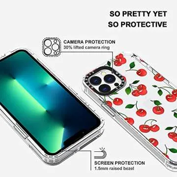 MOSNOVO Case for iPhone 13 Pro Max, [Buffertech 6.6ft Military-Grade Drop Protection] [Anti Peel Off Tech] Clear TPU Bumper Phone Case Cover Design - Cute Cherry