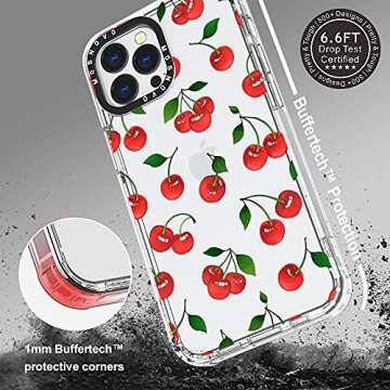 MOSNOVO Case for iPhone 13 Pro Max, [Buffertech 6.6ft Military-Grade Drop Protection] [Anti Peel Off Tech] Clear TPU Bumper Phone Case Cover Design - Cute Cherry
