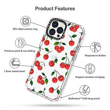 MOSNOVO Case for iPhone 13 Pro Max, [Buffertech 6.6ft Military-Grade Drop Protection] [Anti Peel Off Tech] Clear TPU Bumper Phone Case Cover Design - Cute Cherry