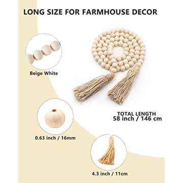 Pegason Wood Bead Garland Modern Farmhouse Home Decor Boho Christmas Decorations Prayer Beads House Decor Wooden Decorative Beads Coffee Table Decor