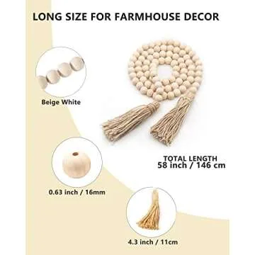 Pegason Wood Bead Garland Modern Farmhouse Home Decor Boho Christmas Decorations Prayer Beads House Decor Wooden Decorative Beads Coffee Table Decor