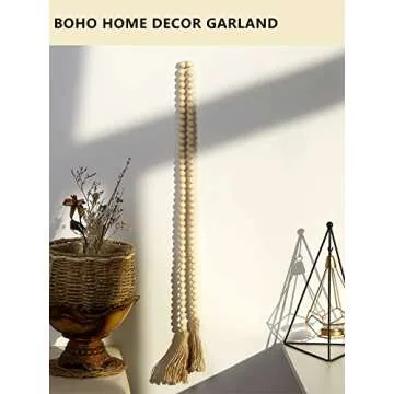 Pegason Wood Bead Garland Modern Farmhouse Home Decor Boho Christmas Decorations Prayer Beads House Decor Wooden Decorative Beads Coffee Table Decor