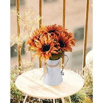 DDHS Artificial flower Centerpieces,14inch Fake Sunflower Potted Plants for Home Kitchen Office centerpiece, Fake Flower centerpiece Coffee Table with Metal Pots, Thanksgiving Table Centerpieces Decor