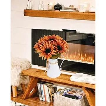 DDHS Artificial flower Centerpieces,14inch Fake Sunflower Potted Plants for Home Kitchen Office centerpiece, Fake Flower centerpiece Coffee Table with Metal Pots, Thanksgiving Table Centerpieces Decor