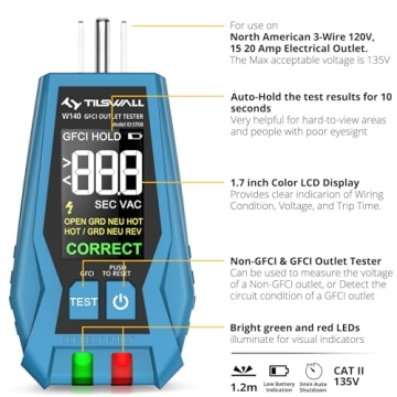 Tilswall Outlet Tester with Color LCD for GFCI Testing