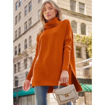LILLUSORY Oversized Turtleneck Pullover Sweaters Womens 2024 Long Tunic Sweater Winter Trendy Casual Poncho Cowl Neck Cute Tops Dress Fall Fashion Clothes Outfits Clothing Bright Orange
