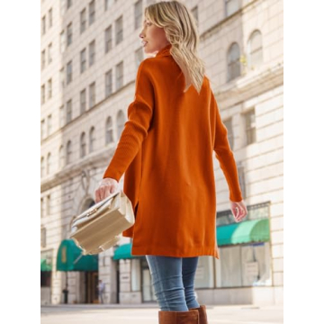 LILLUSORY Oversized Turtleneck Pullover Sweaters Womens 2024 Long Tunic Sweater Winter Trendy Casual Poncho Cowl Neck Cute Tops Dress Fall Fashion Clothes Outfits Clothing Bright Orange