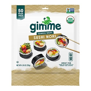 Gimme Seaweed Sushi Nori 100% Organic Roasted Seaweed 50 Sheets in Resealable Container, 50 Count (P...