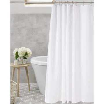 Amazer Extra Long White Shower Curtain Liner Washable, 72 x 84 Inches, Fabric Shower Liner with 2 Bottom Stones, Waterproof 2-in-1 Shower Curtain and Liner, 12 Grommet Holes, Hotel Quality, White